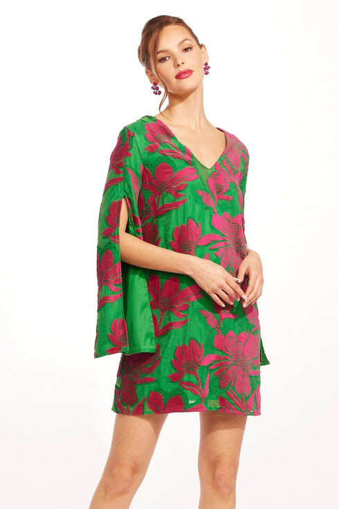 Ceren V-Neck Mini Shift Dress – Camellia Bloom